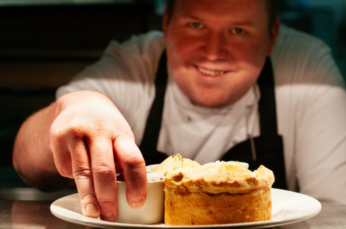 A MEDIEVAL pie which would once have been feasted upon by the monks of Furness Abbey has been recreated by a gourmet chef.